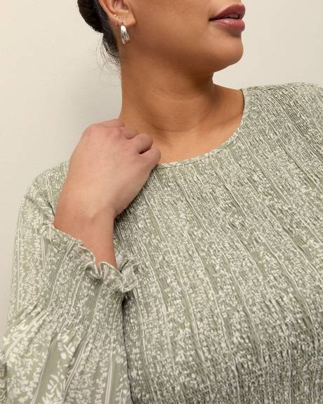 Responsible, Printed Blouse with Smocked Top