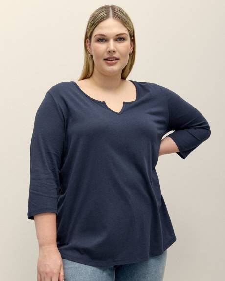 T-shirt à col Henley, coupe girlfriend - Essentiels PENN.