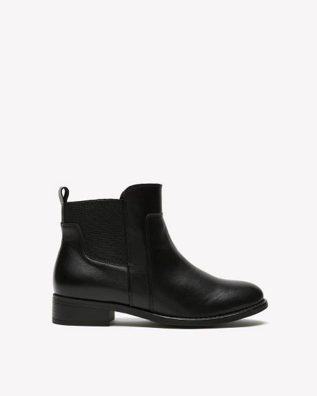 Bottillon Chelsea en faux cuir noir, pied très large