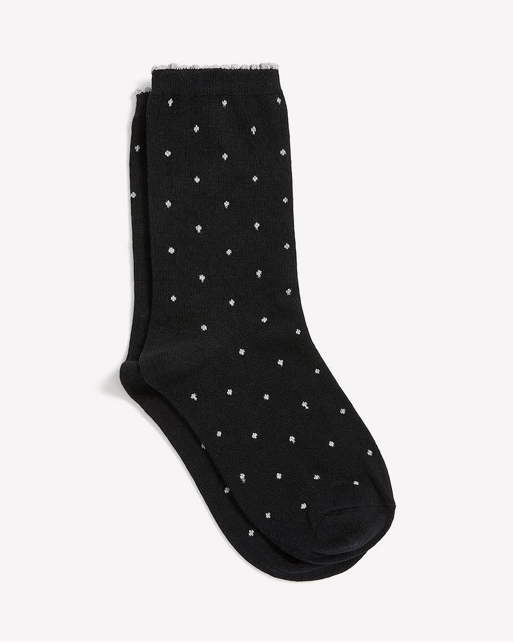 Chaussettes noires à pois métallisés et rebords festonnés Chaussettes noires à pois métallisés et rebords festonnés