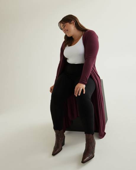 Long Ribbed Open Cardigan