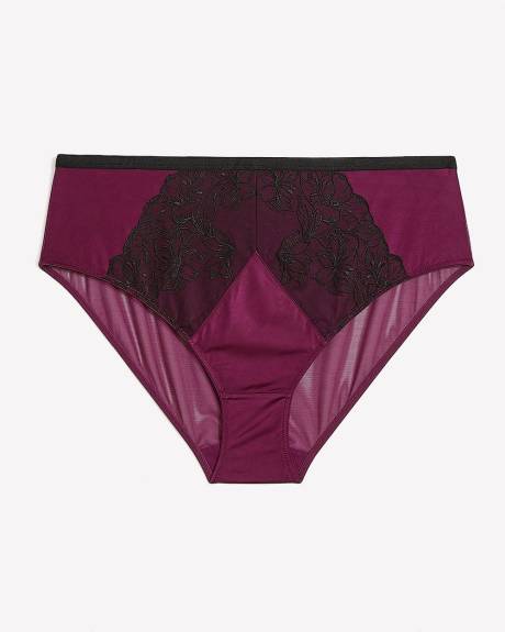 Magenta High-Cut Brief with Floral Embroidery - Déesse Collection