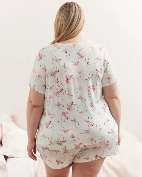T-shirt pyjama avec encolure torsadé, motif de flamants roses - ti VOGLIO