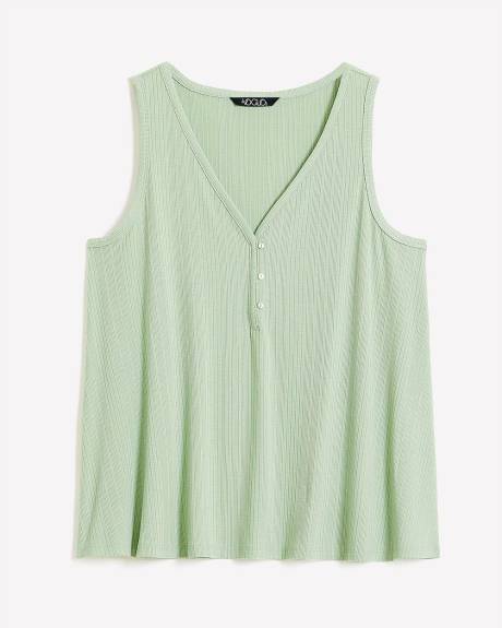 Green Henley-Neck Ribbed Knit Pyjama Tank Top - ti Voglio