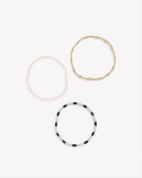 Bracelets élastiques à billes aux couleurs neutres, ens. de 3