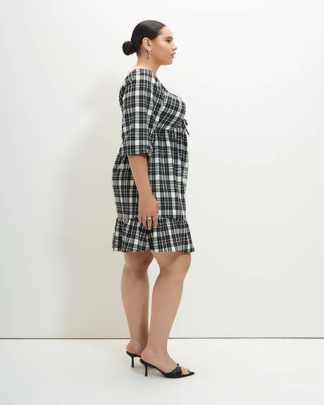 Plaid Tiered Dress with Balloon Sleeves - Addition Elle