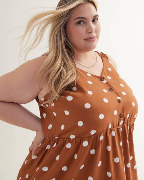 Robe midi étagée sans manches, mélange de lin