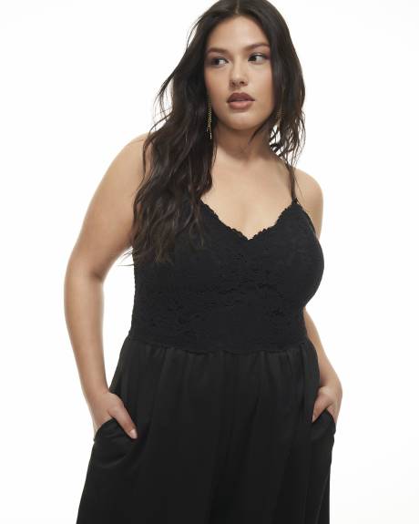 Black Palazzo-Leg Lace Jumpsuit - Addition Elle