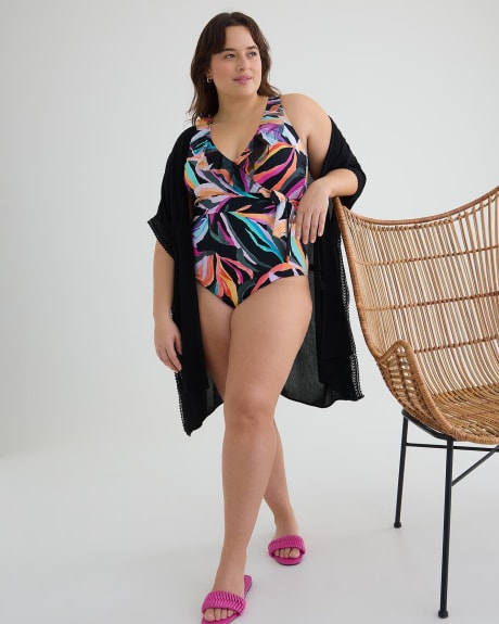 One-Piece Bathing Suit with Wrap and Ruffle Details