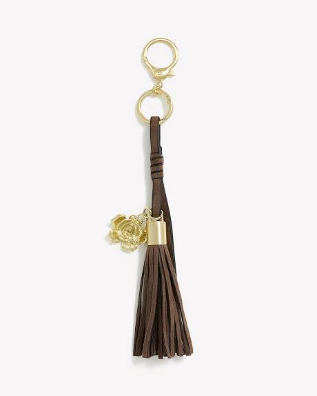 Key Chain Bag Charm with Tassel and Rose