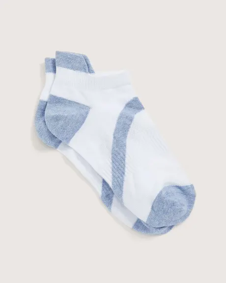 Contrast Stripe Ankle Sports Socks with Tab, White - Active Zone