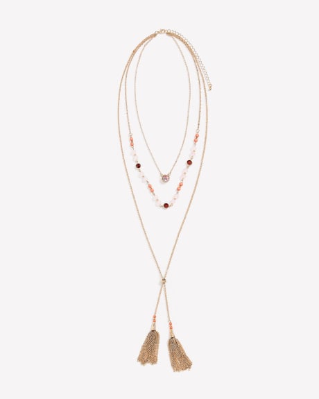 Long Multi-Chain Necklace with Beads and Tassels