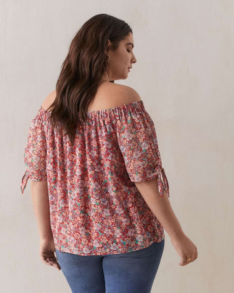 Printed Off-Shoulder Blouse With Knot Details - In Every Story