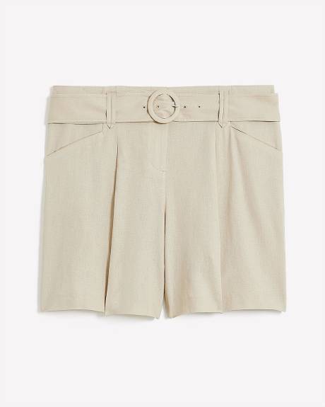 Beige Belted Linen Blend Short - Addition Elle