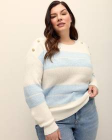 Crewneck Sweater with Buttons at Shoulders