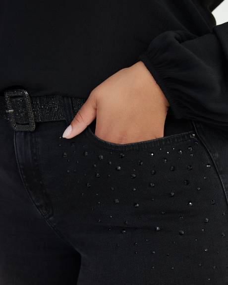 Responsible, Black Skinny-Leg Jeans with Pocket Rhinestones - d/C Jeans