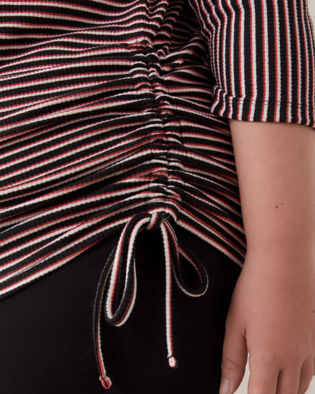 Striped Ruched Top With Boat Neck - In Every Story