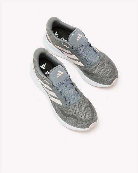 Chaussure de course Runfalcon grise avec bandes roses, pied large - adidas