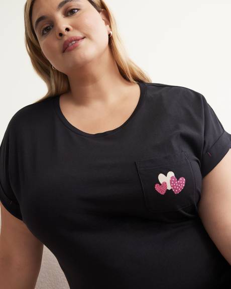 Cotton Sleepshirt with Short Sleeves and Chest Pocket - ti Voglio