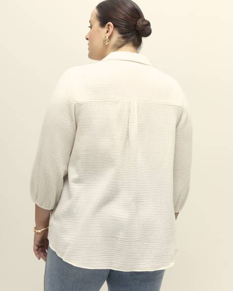 Buttoned Down Shirt with 3/4 Balloon Sleeves