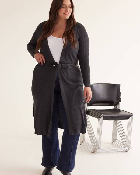 Cardigan long côtelé à devant ouvert