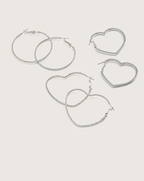 Assorted Valentine Hoop Earrings, Set of 3
