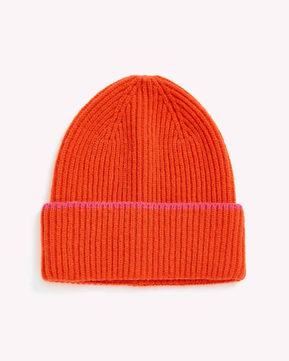 Orange Knit Cuff Beanie with Pink Tipping
