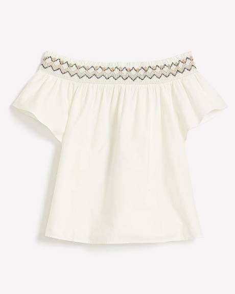 Off-Shoulder Poplin Blouse with Embroidery