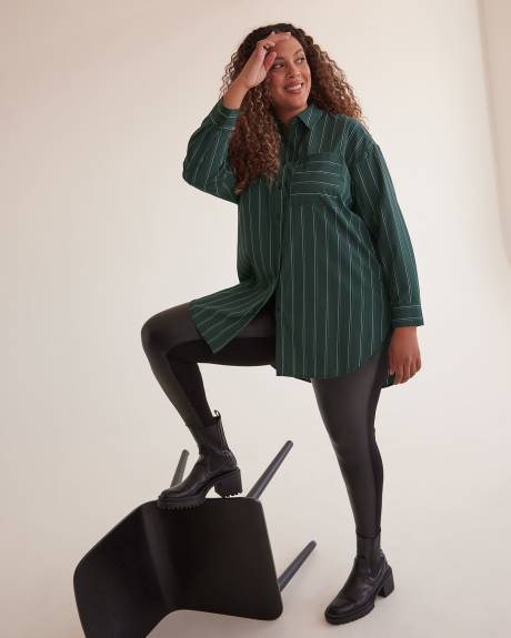 Striped Buttoned Down Shirt with High-Low Hem