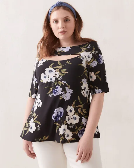 Printed Off-Shoulder Top With Cutout At Front - Addition Elle