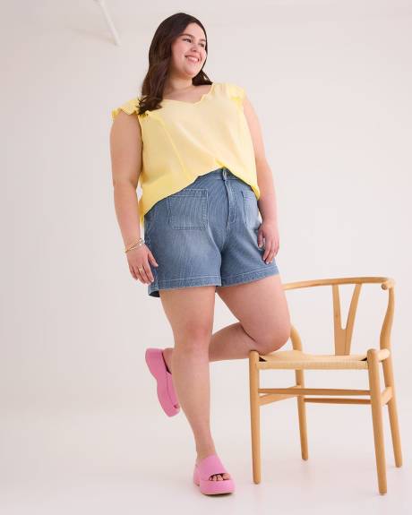 Responsible, V-Neck Blouse with Short Flutter Sleeve