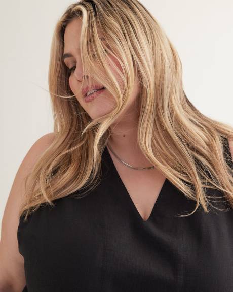 Black Sleeveless Blouse, Linen Blend