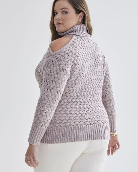 Long-Sleeve Lurex Sweater with Cold Shoulder - Addition Elle