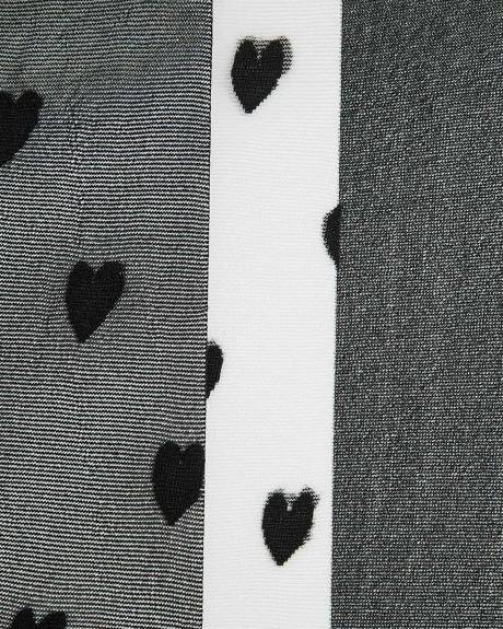 Black Nylon Ankle Socks Heart Detail, Set of 3
