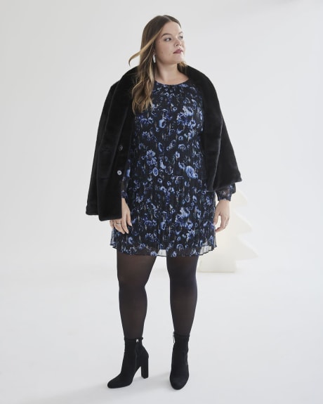 Pleat and Release Printed Long-Sleeve Dress - Addition Elle