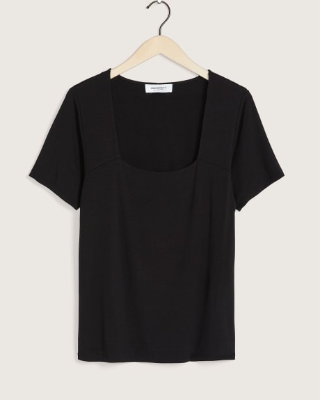 Solid Fitted Knit Top with Square Neckline - Addition Elle
