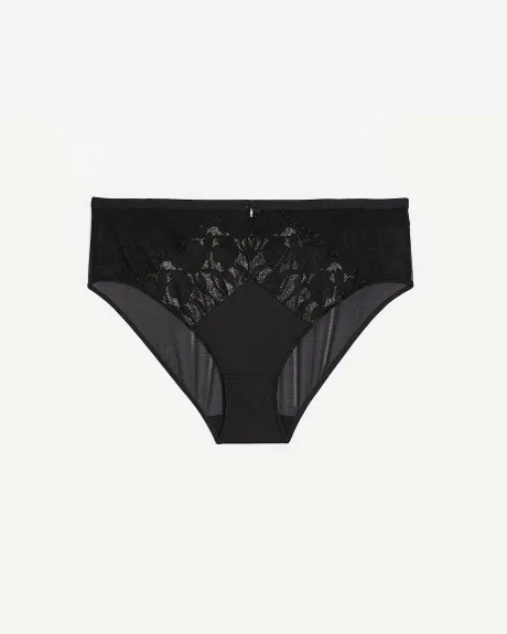 High-Cut Satin Brief with Golden Lace - Déesse Collection