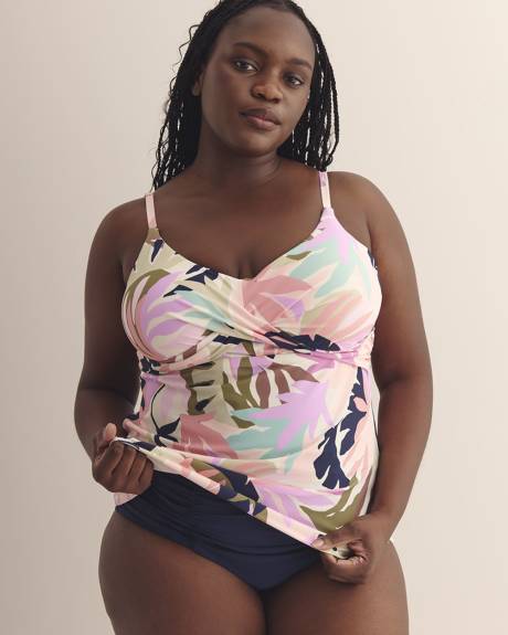 Leaf-Print Aeries Tankini Top - Raisins Curve