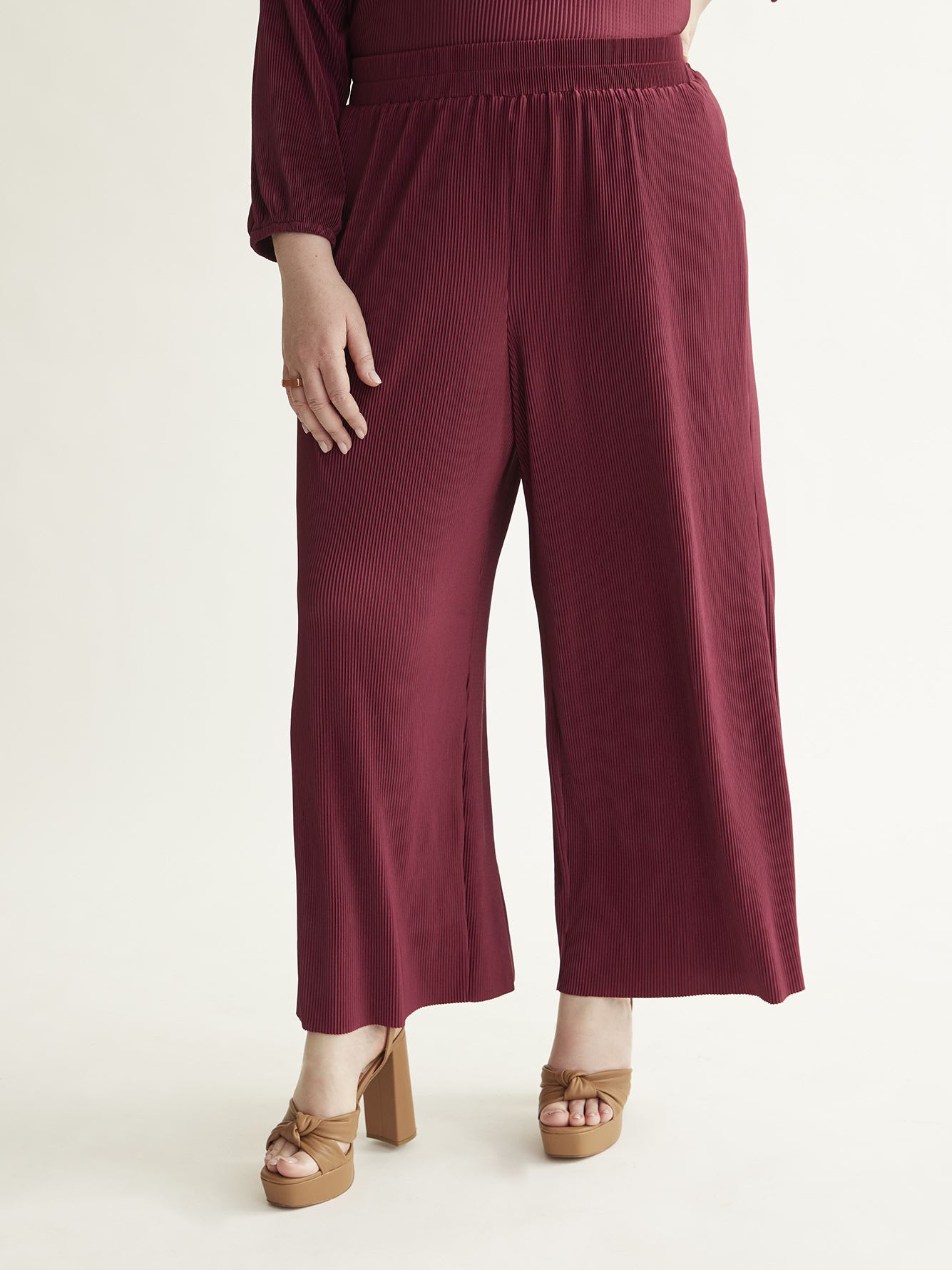 Cropped Wide-Leg Pleated Pull-On Pant