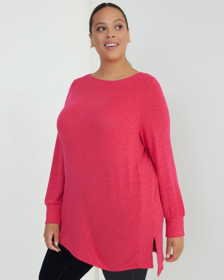 Tunic Knit Top with Ribbed Sides