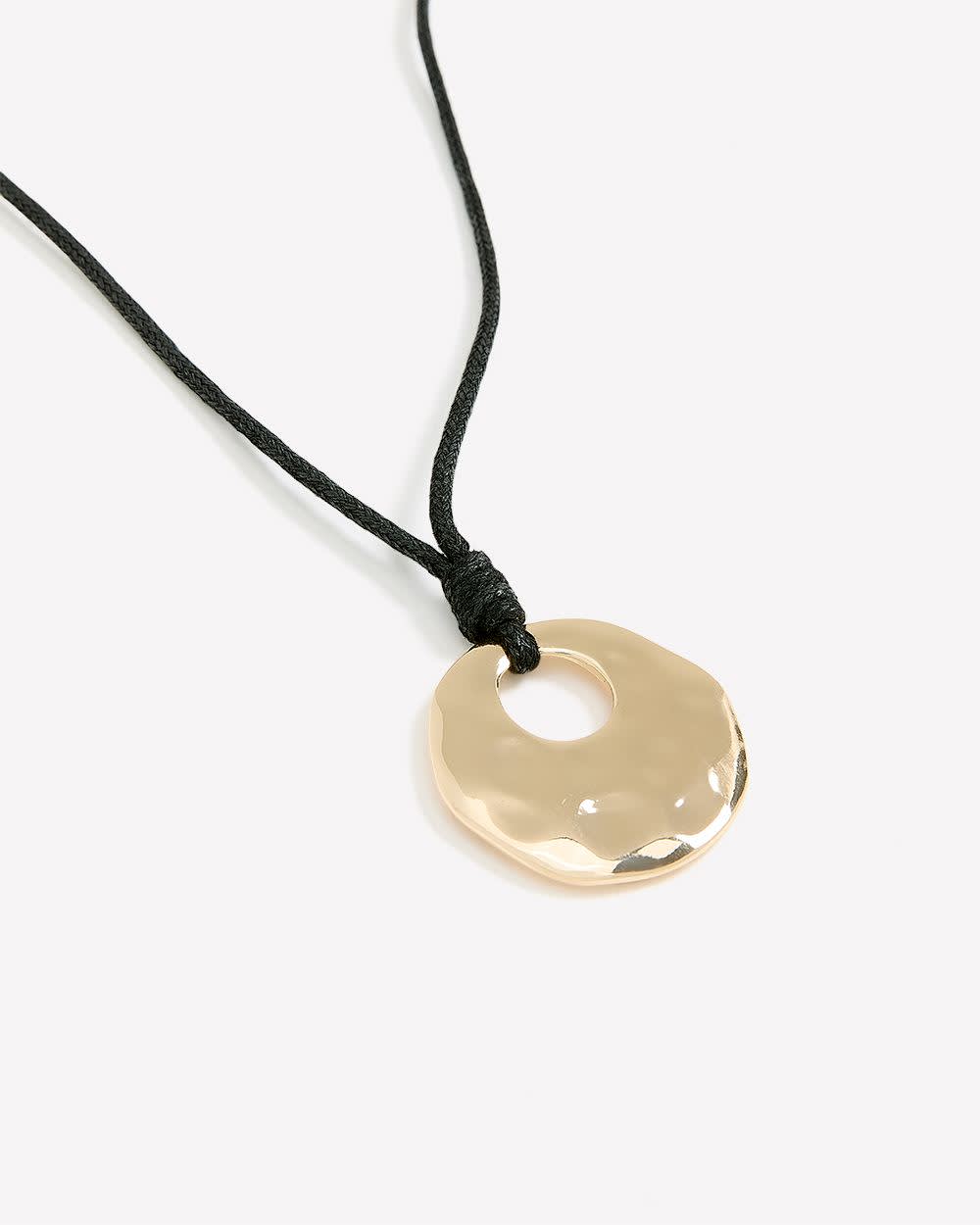 Short Black Corded Necklace with Metal Circle