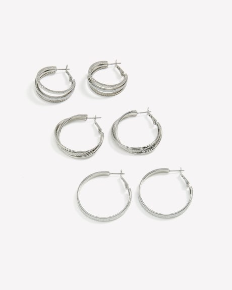 Silver Paper Glitter Hoop Earrings, Set of 3