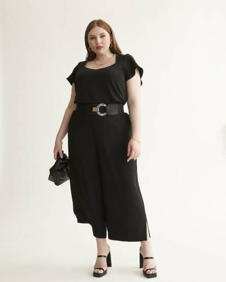 Black Sweetheart Blouse with Flutter Sleeves
