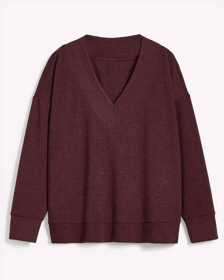 Dropped Shoulder Long-Sleeve V-Neck Top