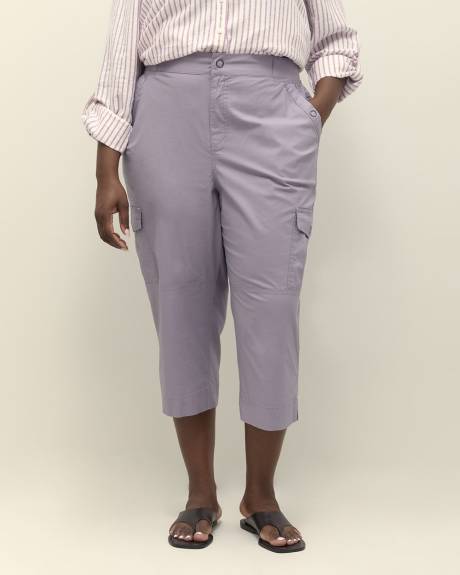 Pantalon capri en coton avec bande de taille côtelée