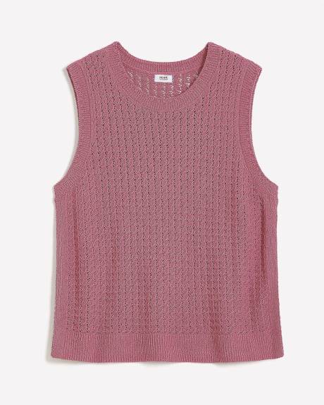 Sleeveless Cotton Sweater with Crochet Ribbed Bands