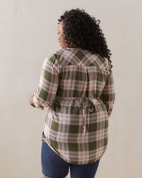 Plaid Tunic Shirt With Mandarin Collar - In Every Story
