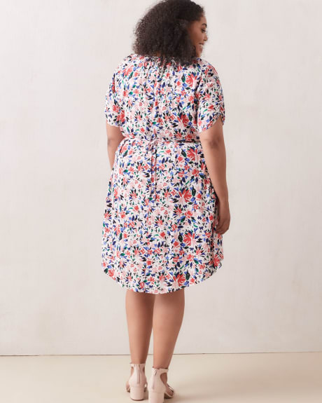 Printed Trapeze Dress With Keyhole - In Every Story