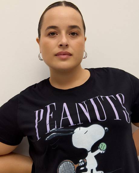 Black License Tee with Peanuts Tennis Club Print