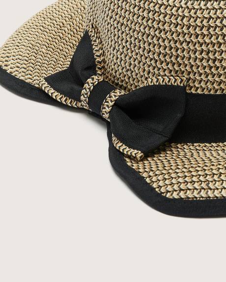 Two-Tone Straw Hat with Grosgrain Bow